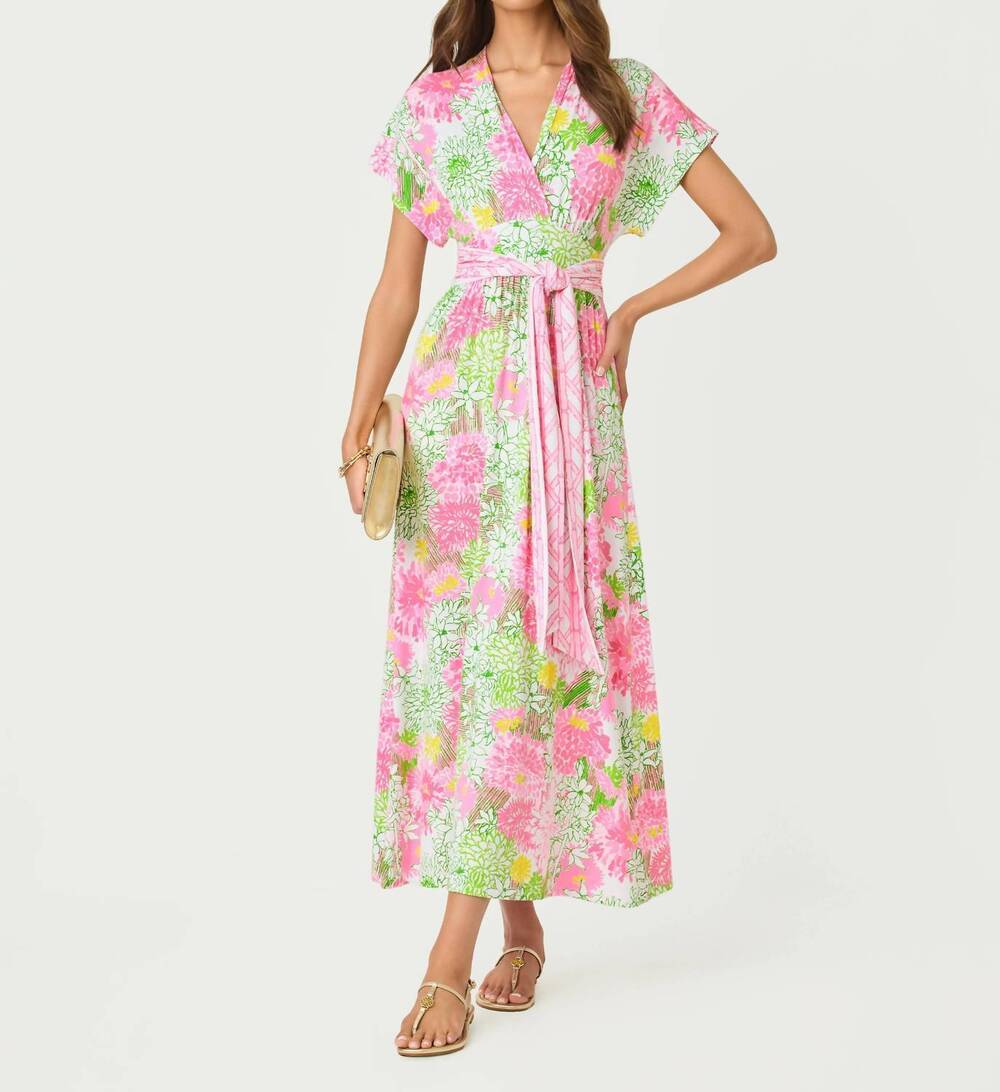 NEW LILLY PULITZER women's keeman maxi dress in resort white mum patch